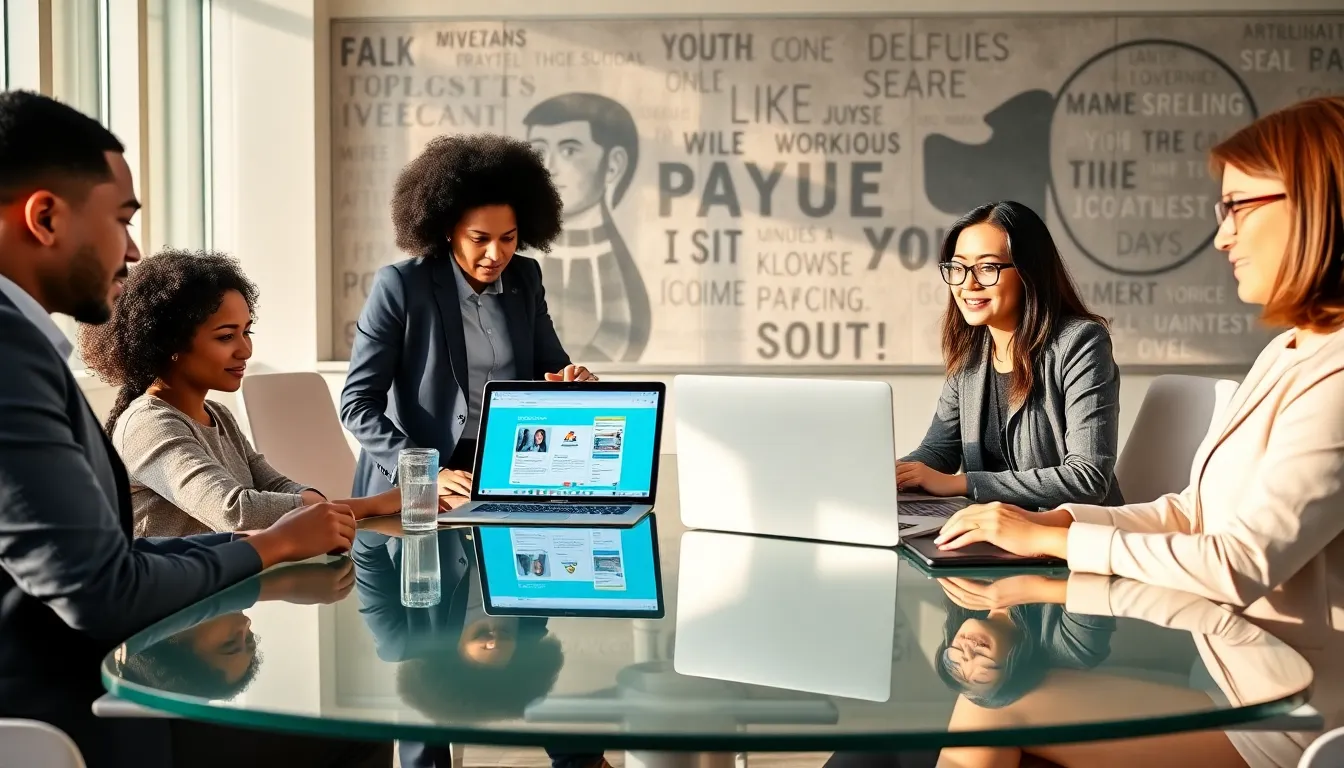 diverse team collaborating on LogicalShout in a modern office.