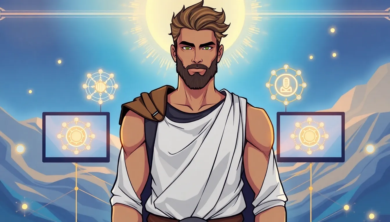 illustration of a modern figure representing Zeus090279 in a digital setting.