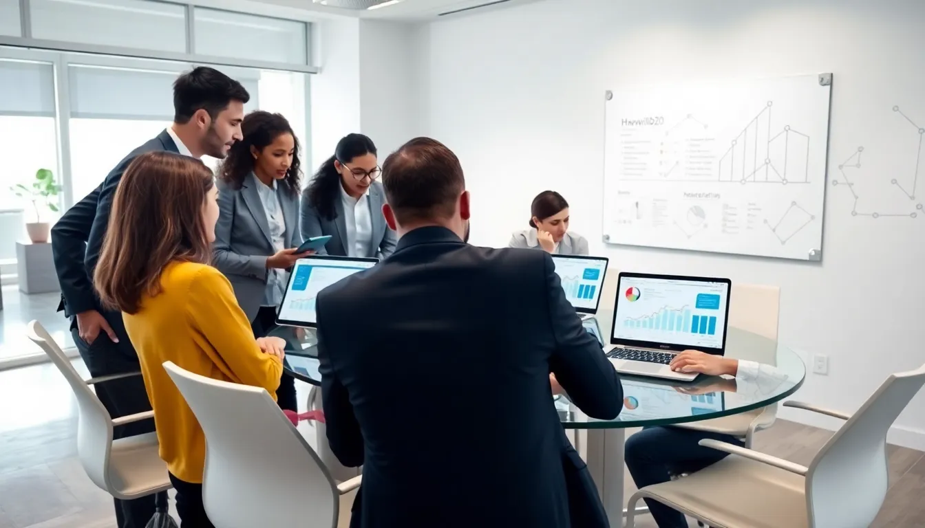 diverse professionals collaborating in a modern office setting.
