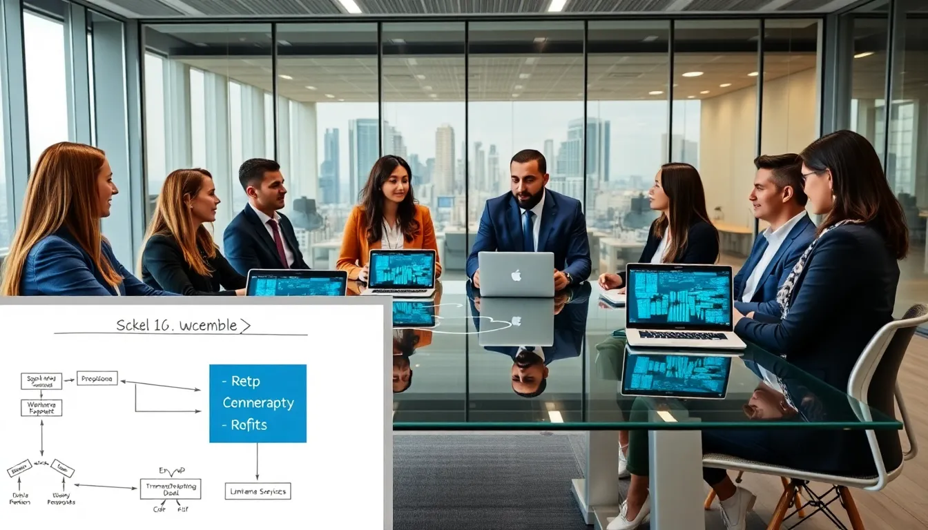 professionals collaborating on ULDM in a modern office setting.