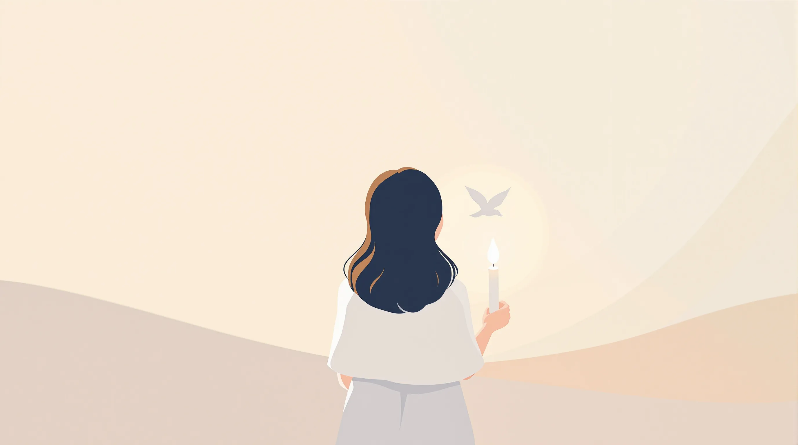 Young girl in white dress with dove, symbolizing confirmation and blessing.