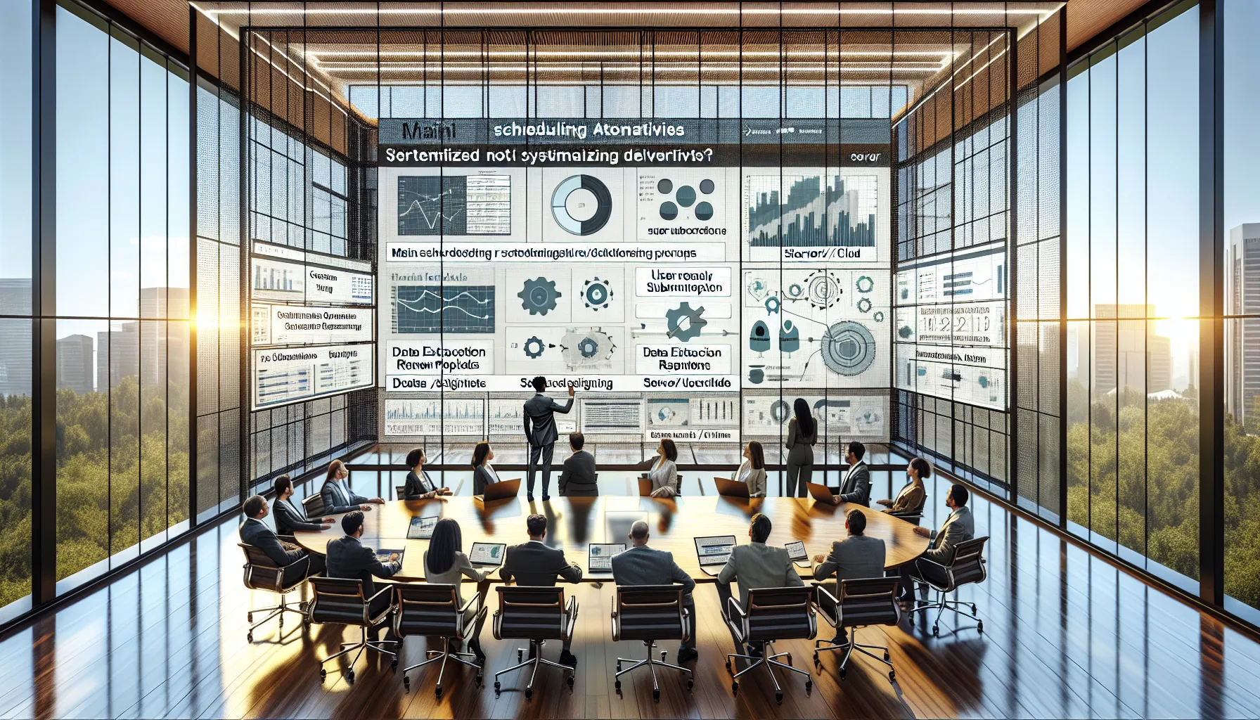 Diverse analytics team reviewing Tableau Server, Cloud, and Desktop scheduling options.