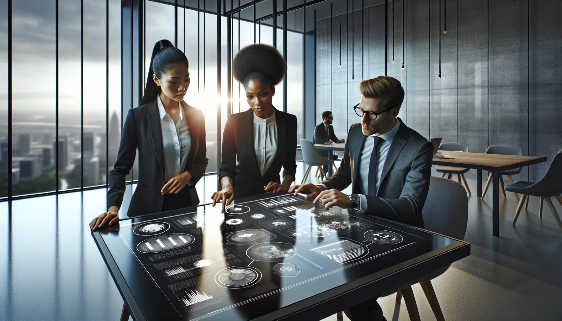 diverse professionals collaborating in a modern office setting.