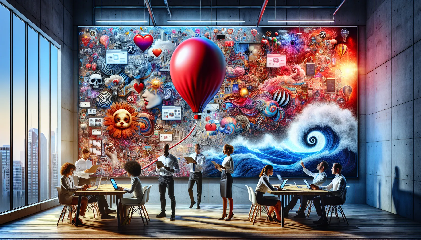 diverse professionals exploring signophenia in a modern office setting.