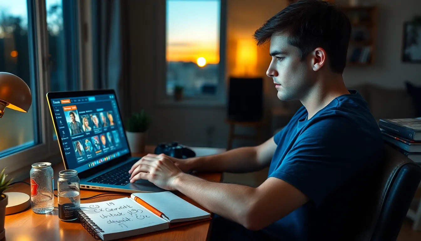 a young man designing characters using the CK2Generator tool at his desk.