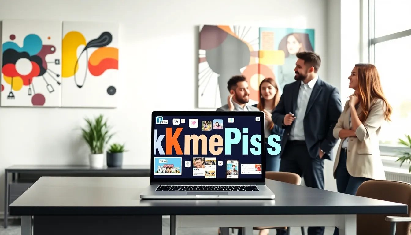 Diverse professionals discussing internet slang in a modern office.