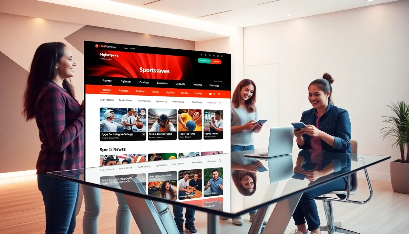 Modern digital interface of @LatestSportsBuzz with diverse users engaged.