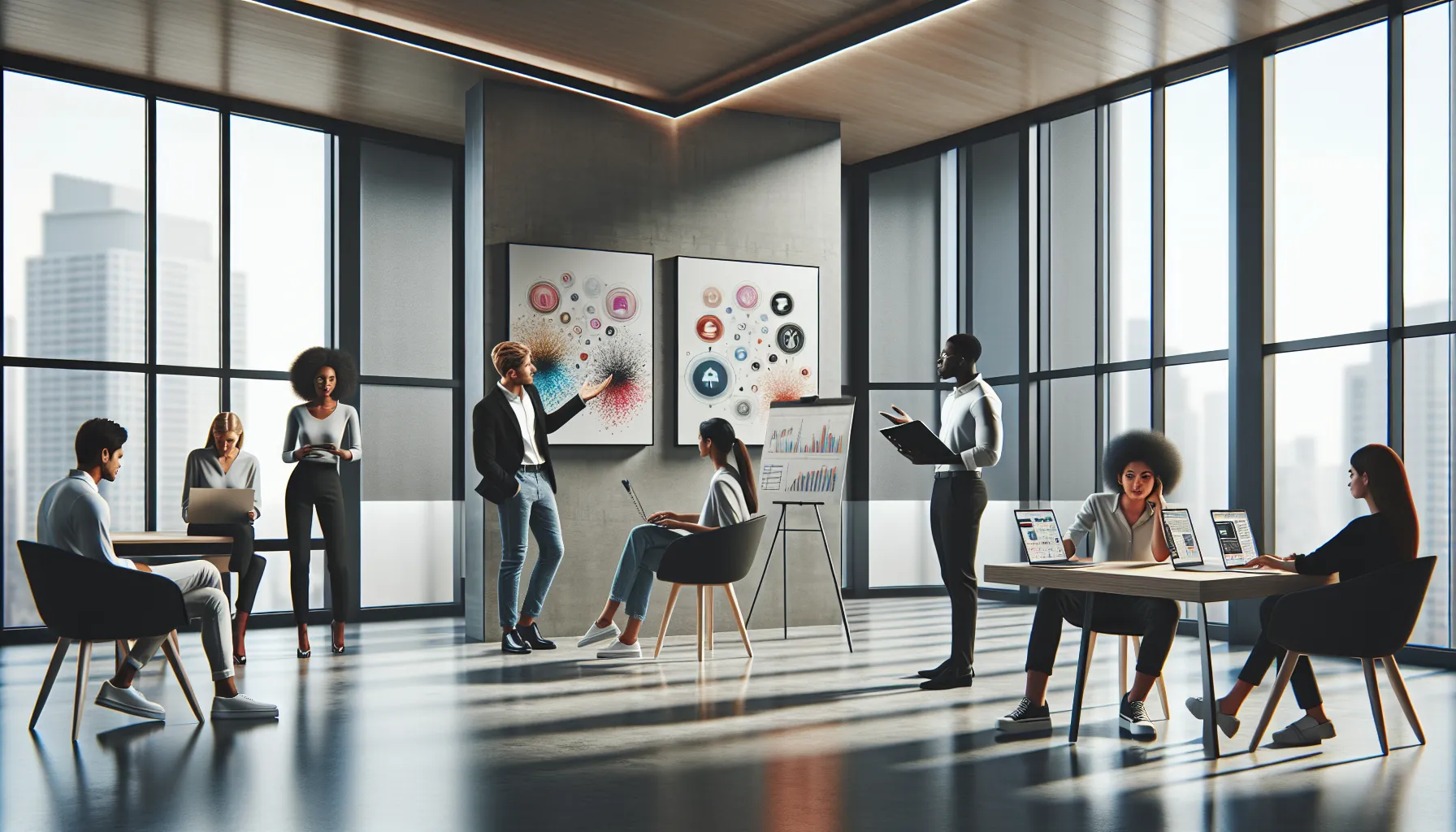 diverse team collaborating in a modern office setting.