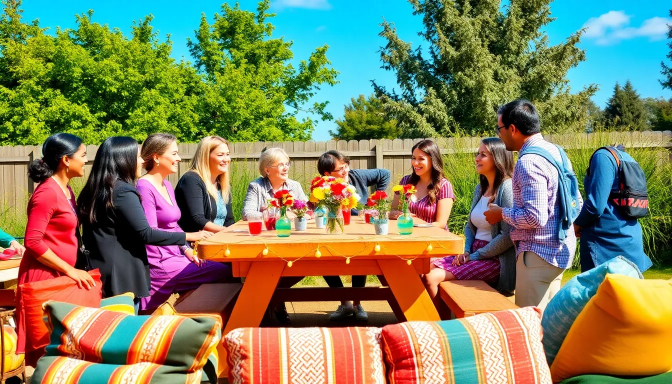 diverse group celebrating together in a cheerful outdoor setting.