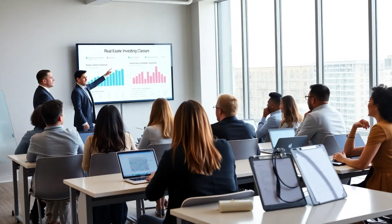diverse professionals in a real estate investing class.
