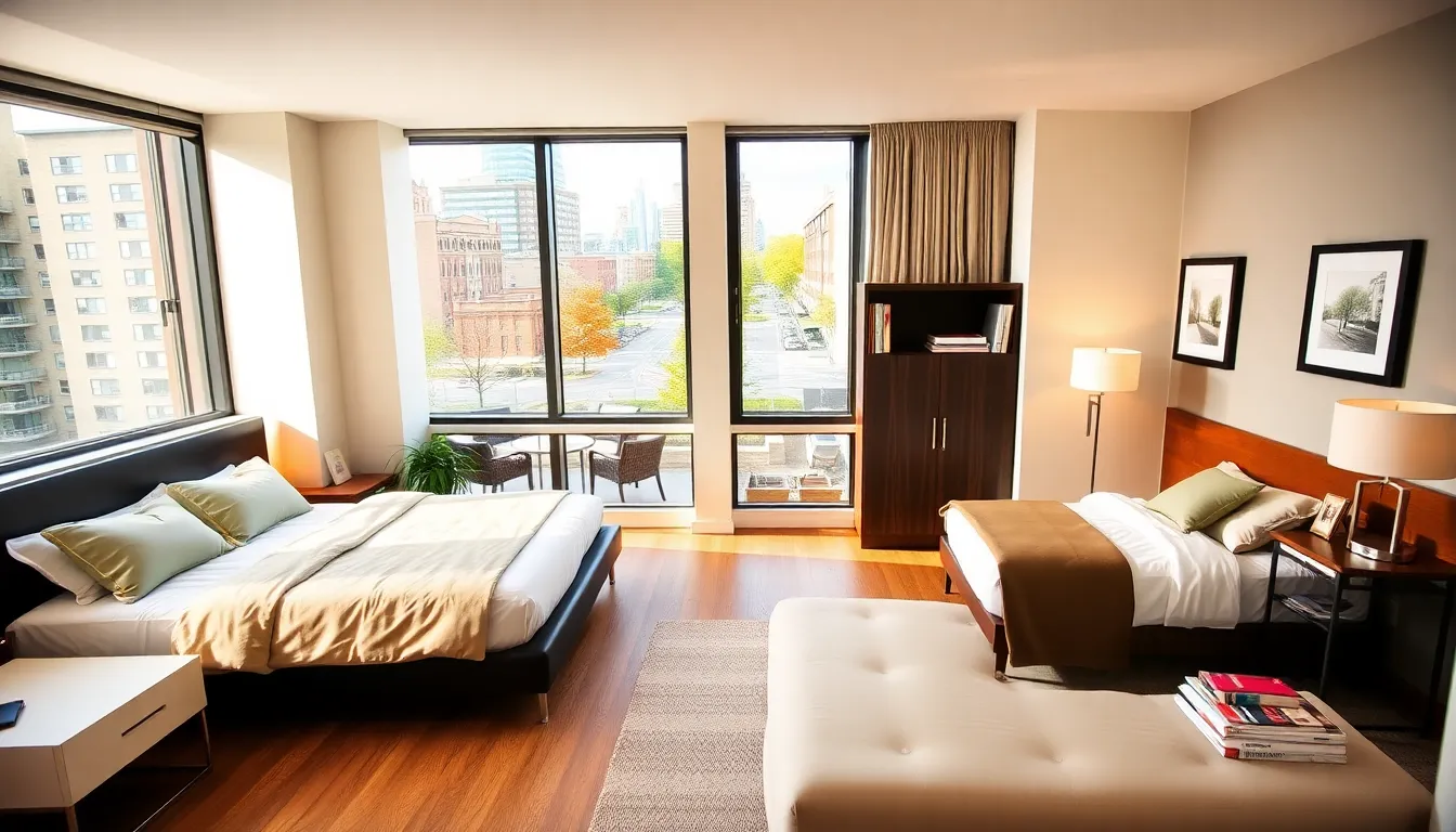 two modern bedrooms in a stylish apartment for rent.