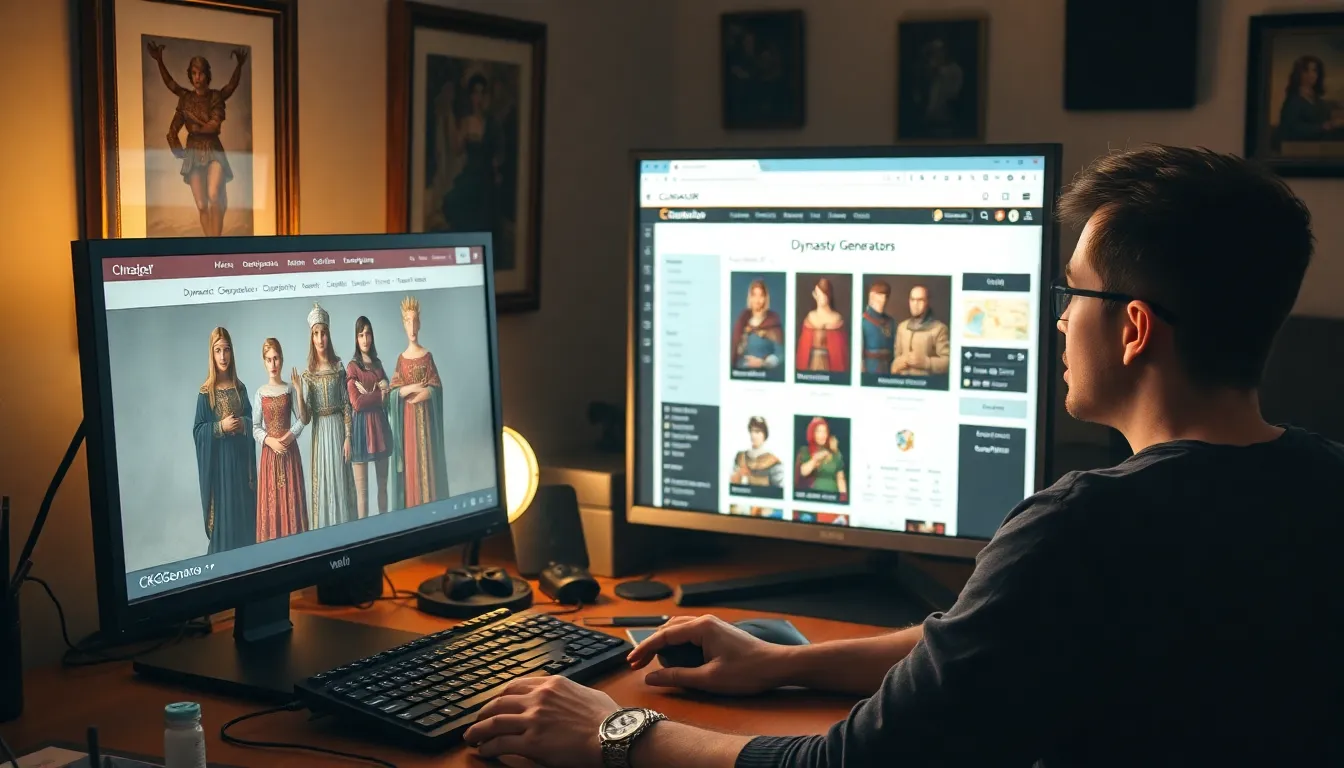 A young man creating characters on the CK2Generator website.