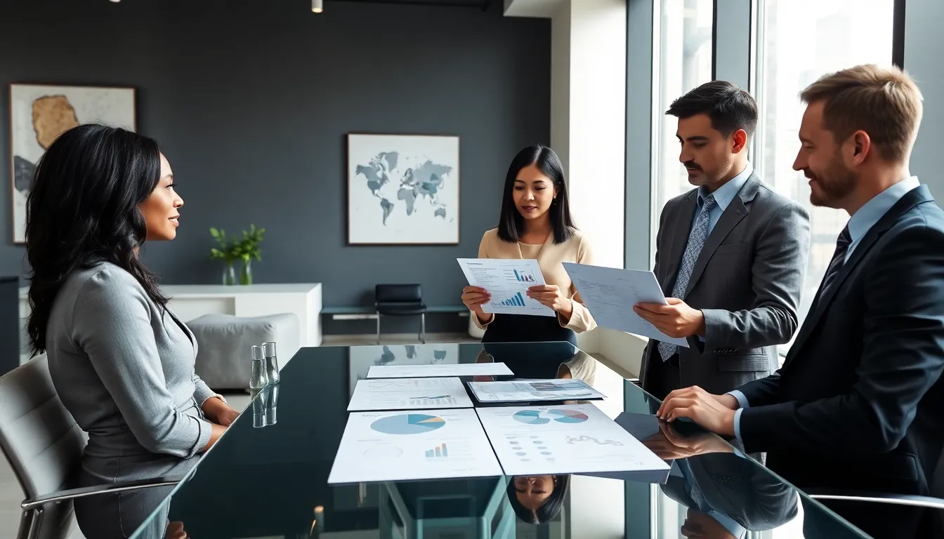 diverse professionals collaborating in a modern office setting.