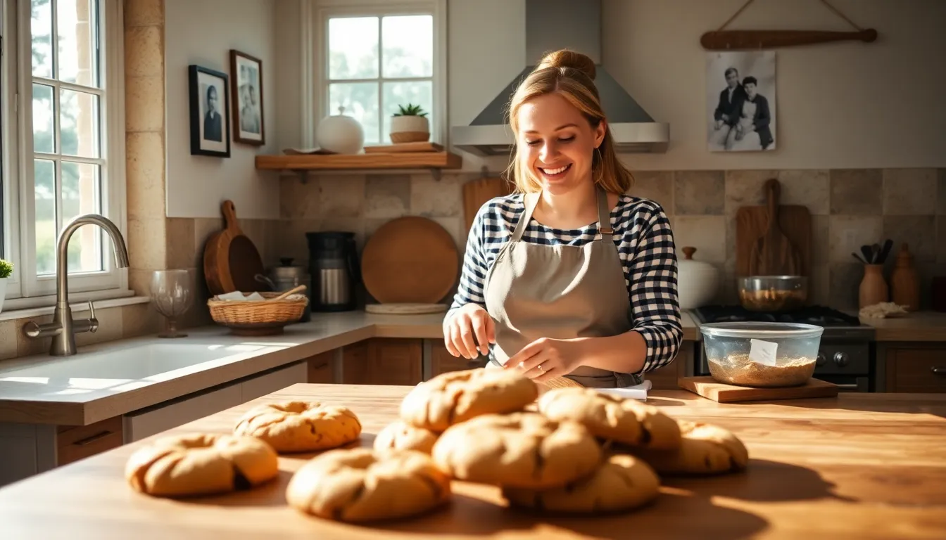 Kelly Griffin baking cookies in a cozy kitchen, representing Cookies For Love.