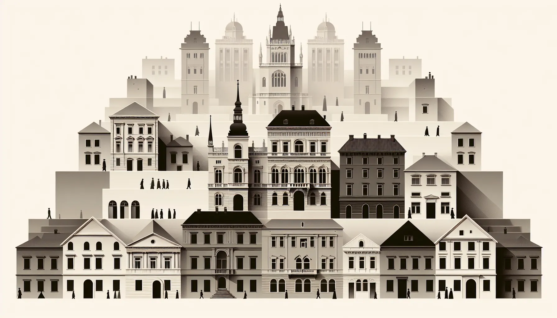 Simple illustration of 19th century Zagreb buildings showing social class differences