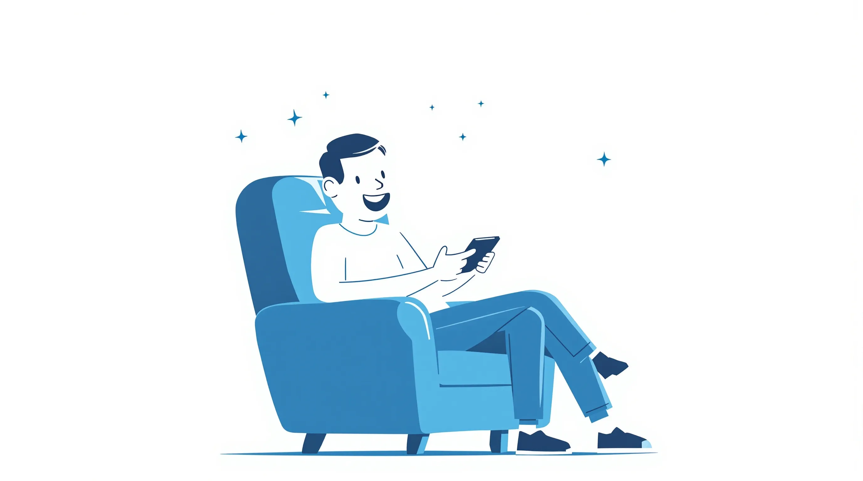 a smiling dad relaxing in an armchair with a remote