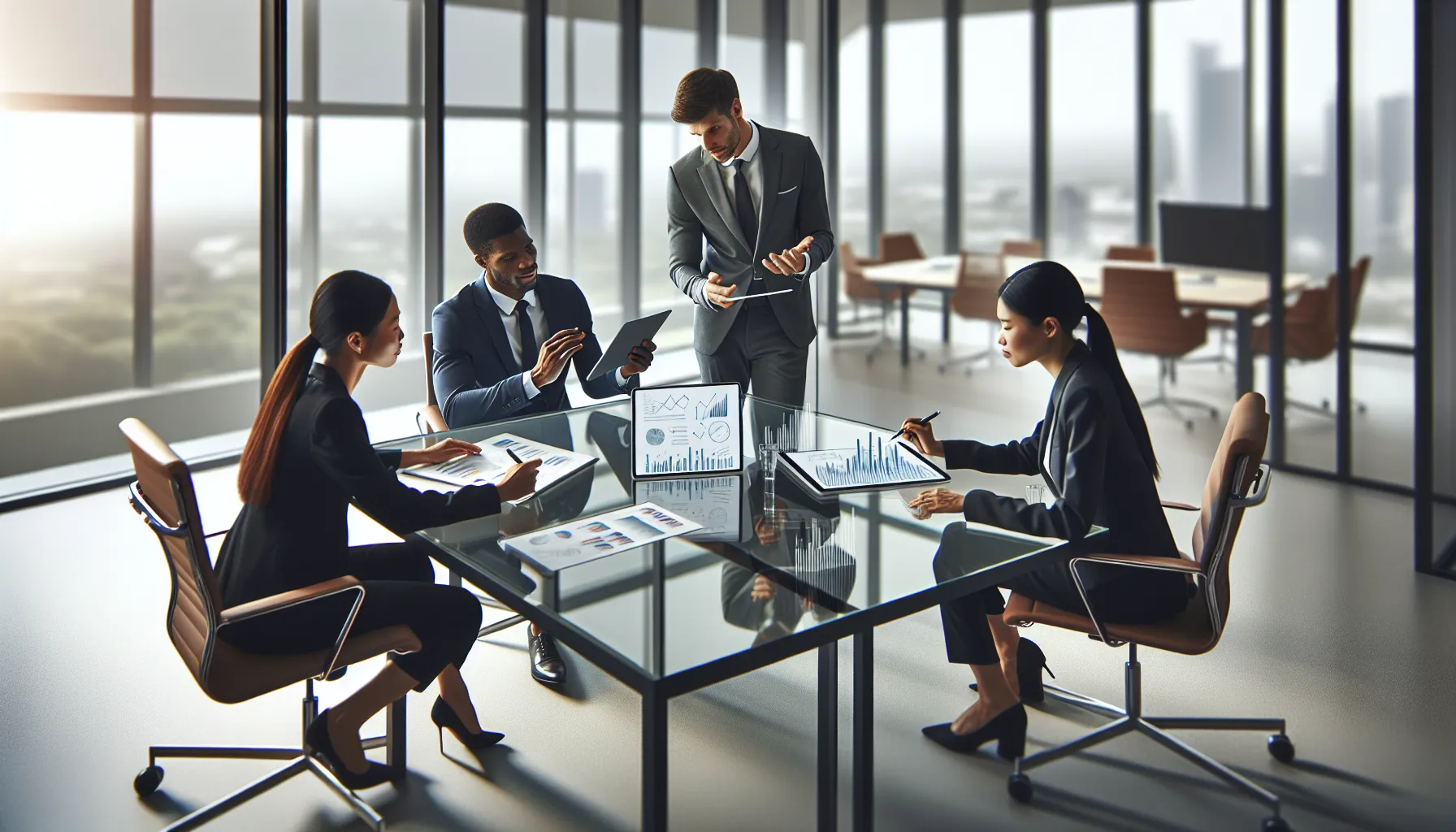 diverse team collaborating in a modern conference room.