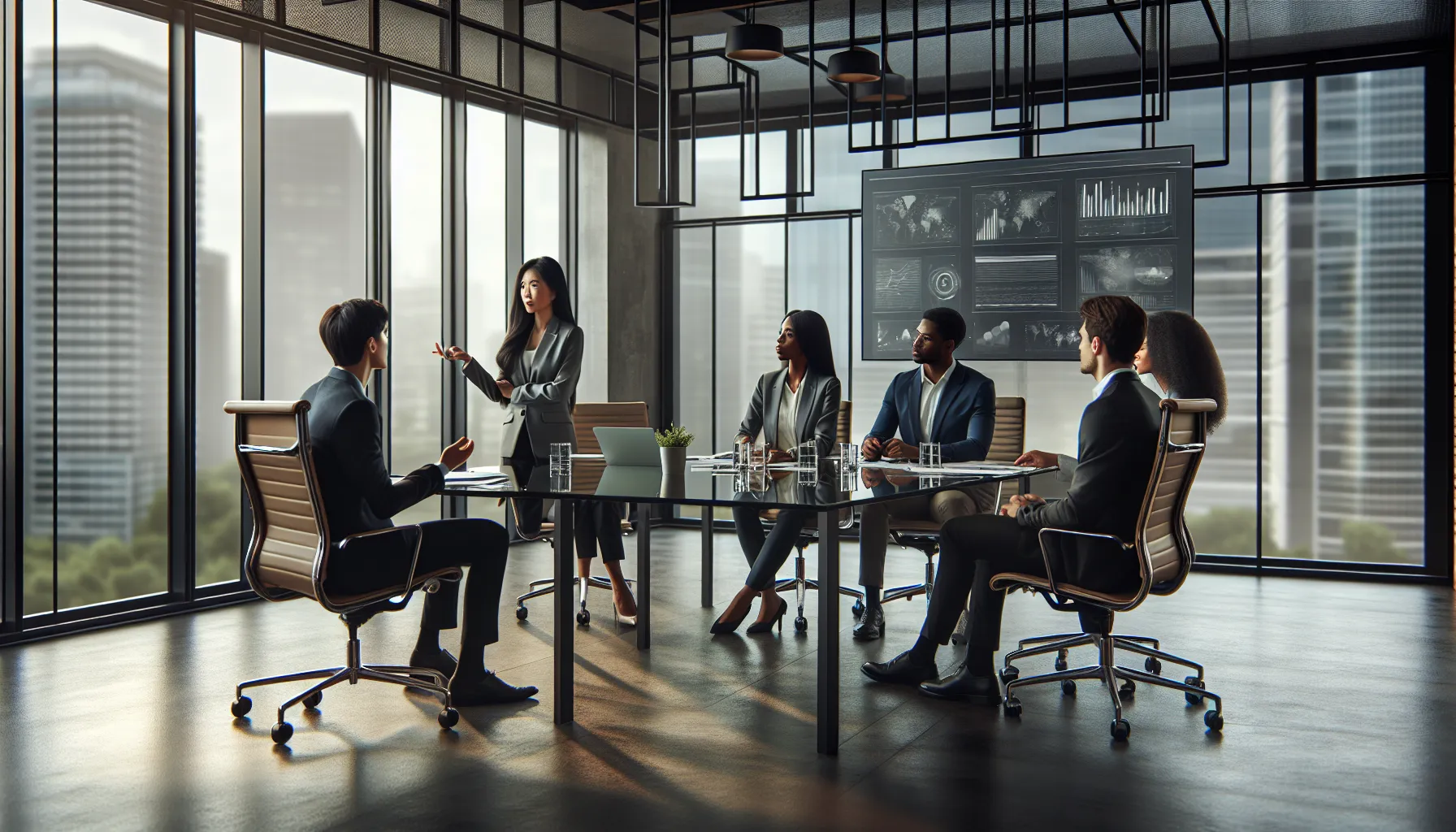 diverse professionals discussing challenges around Сфь4юсщь in an office.