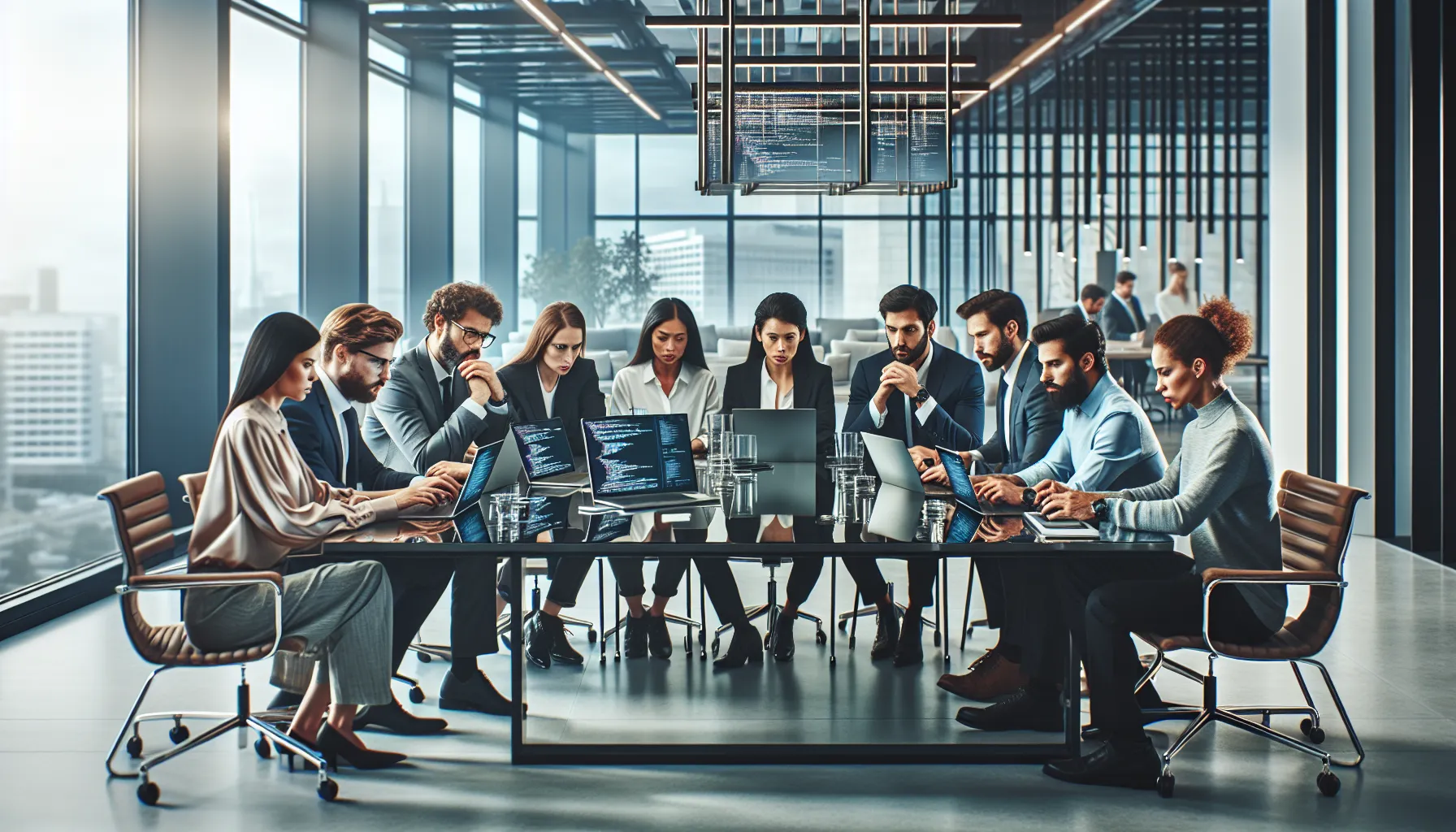 diverse team discussing groundbreaking technology in a modern office.
