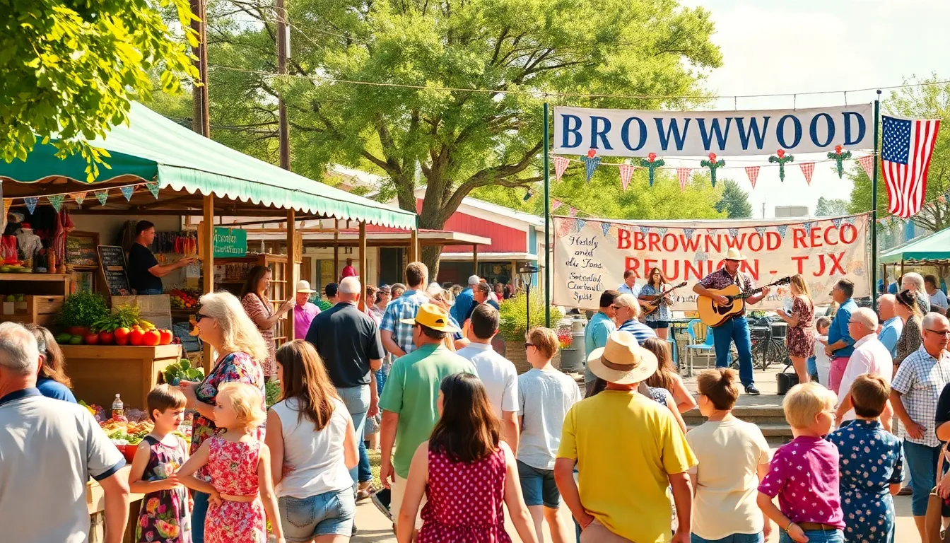 diverse community enjoying a lively farmers market and music festival.