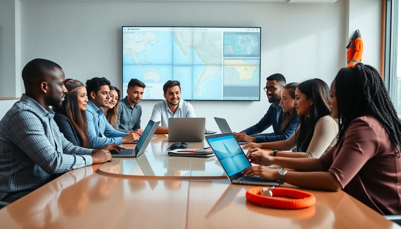 diverse group learning about boating in a modern classroom setting.