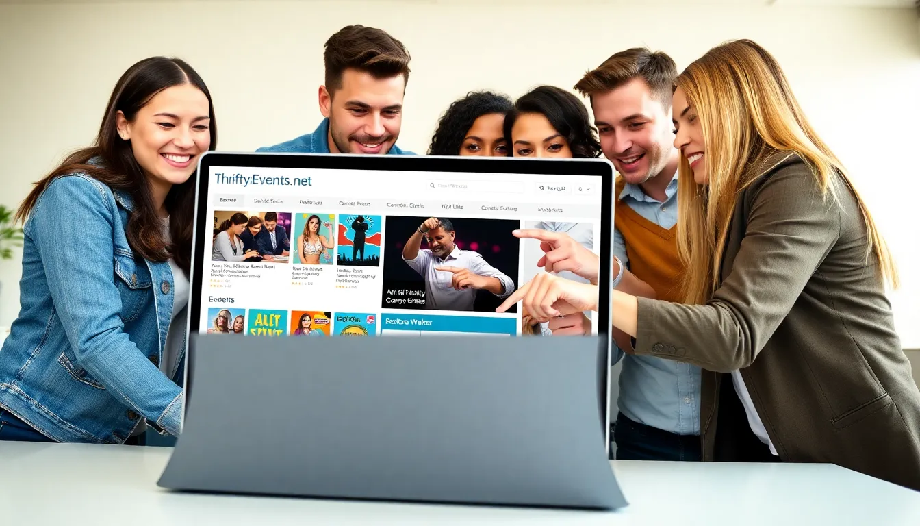 diverse group discussing budget-friendly events on a laptop.