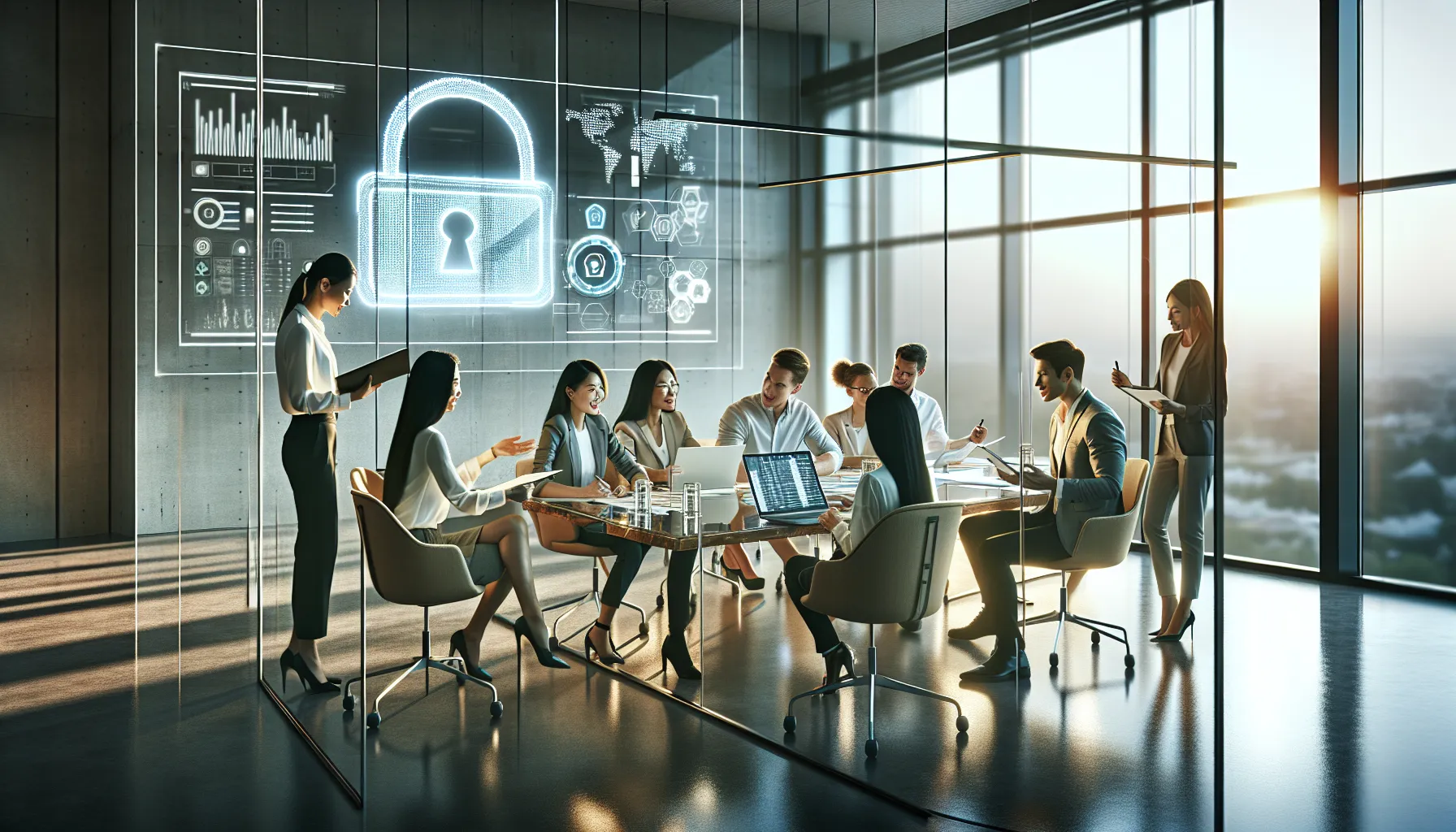 diverse team discussing potential scams in a modern office setting.