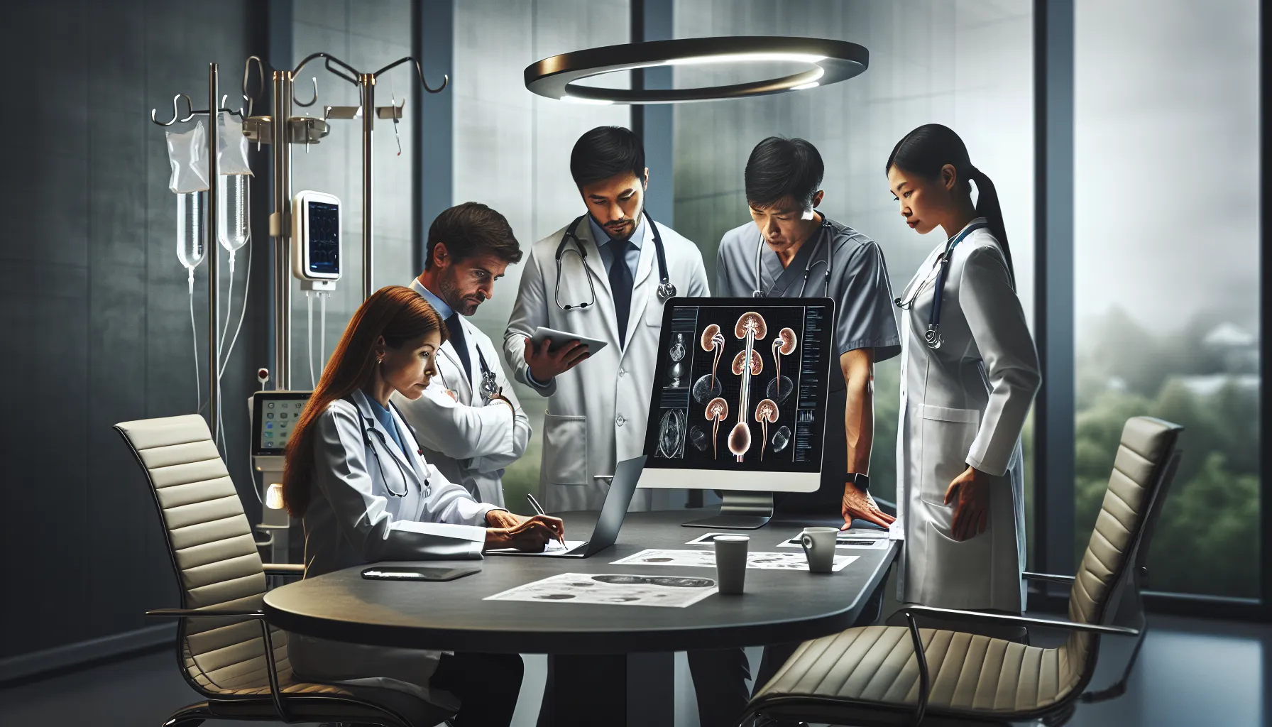 diverse medical team discussing treatment options for kidney stones.