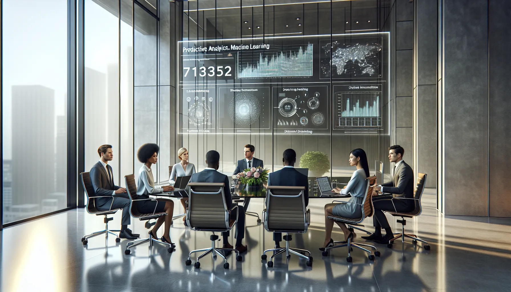 diverse professionals discussing data-driven strategies in a modern office.