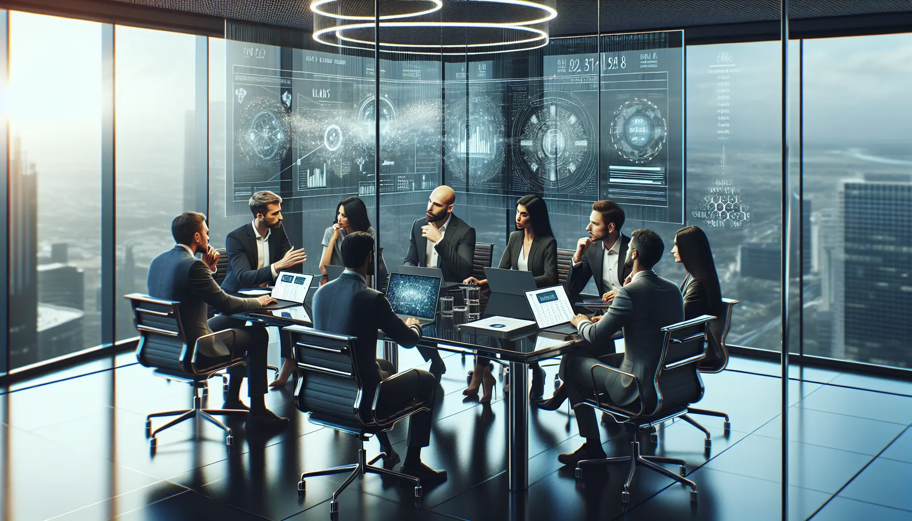 diverse team discussing data ethics in a modern office setting.