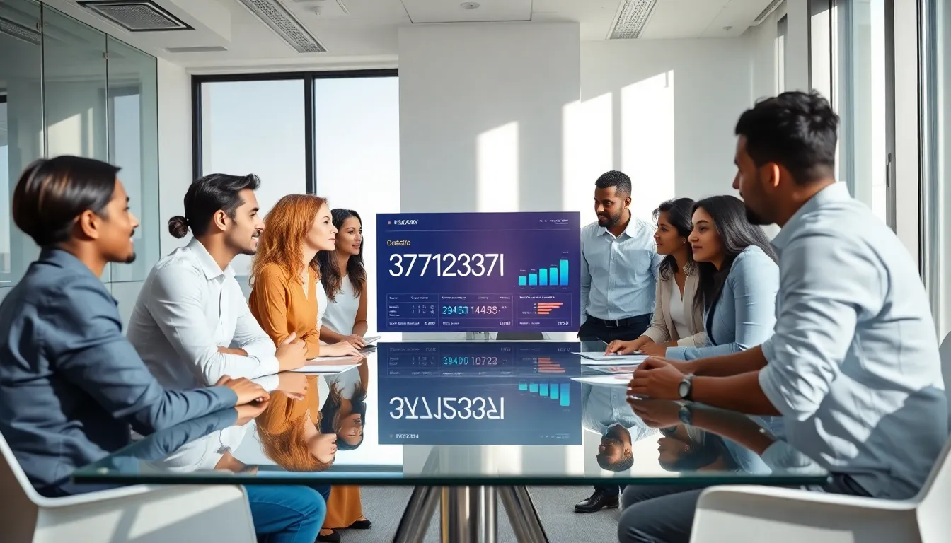 diverse team discussing in a modern office setting.