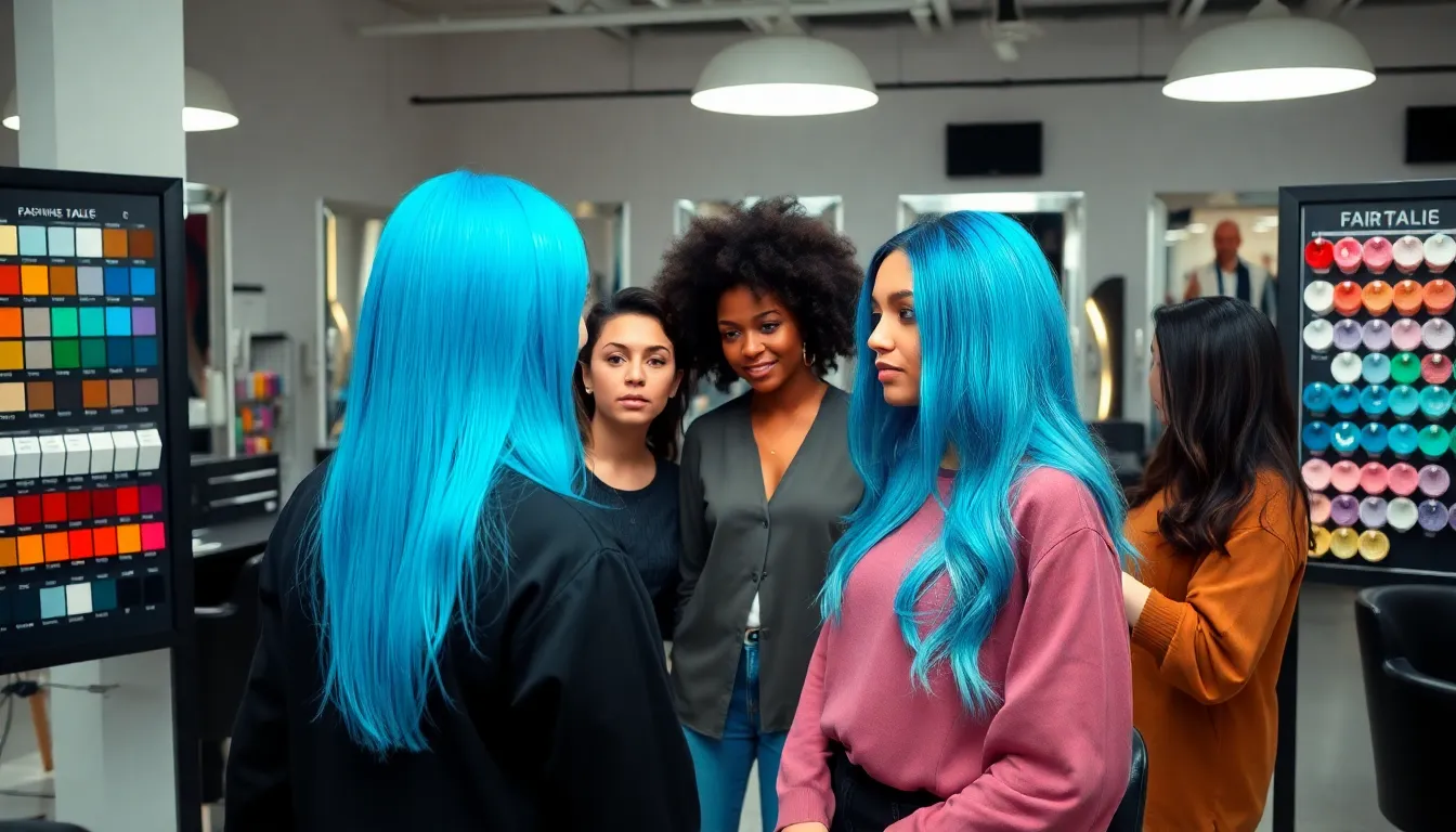 diverse salon professionals showcasing 2025 hair color trends.