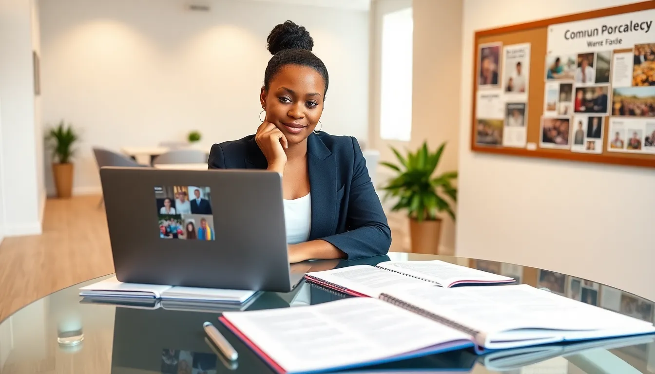 event planner brainstorming creative ideas in a modern office.