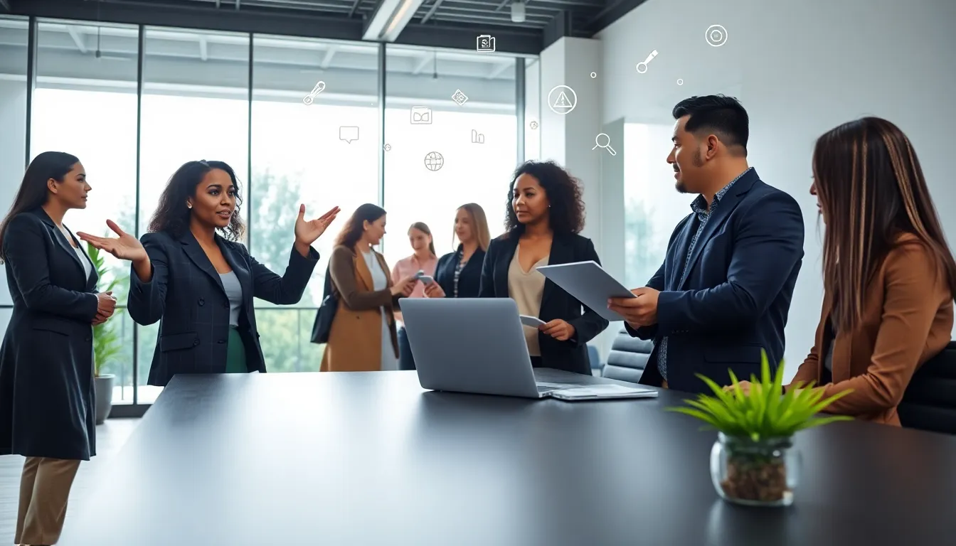 diverse team discussing disquantification ideas in a modern office.