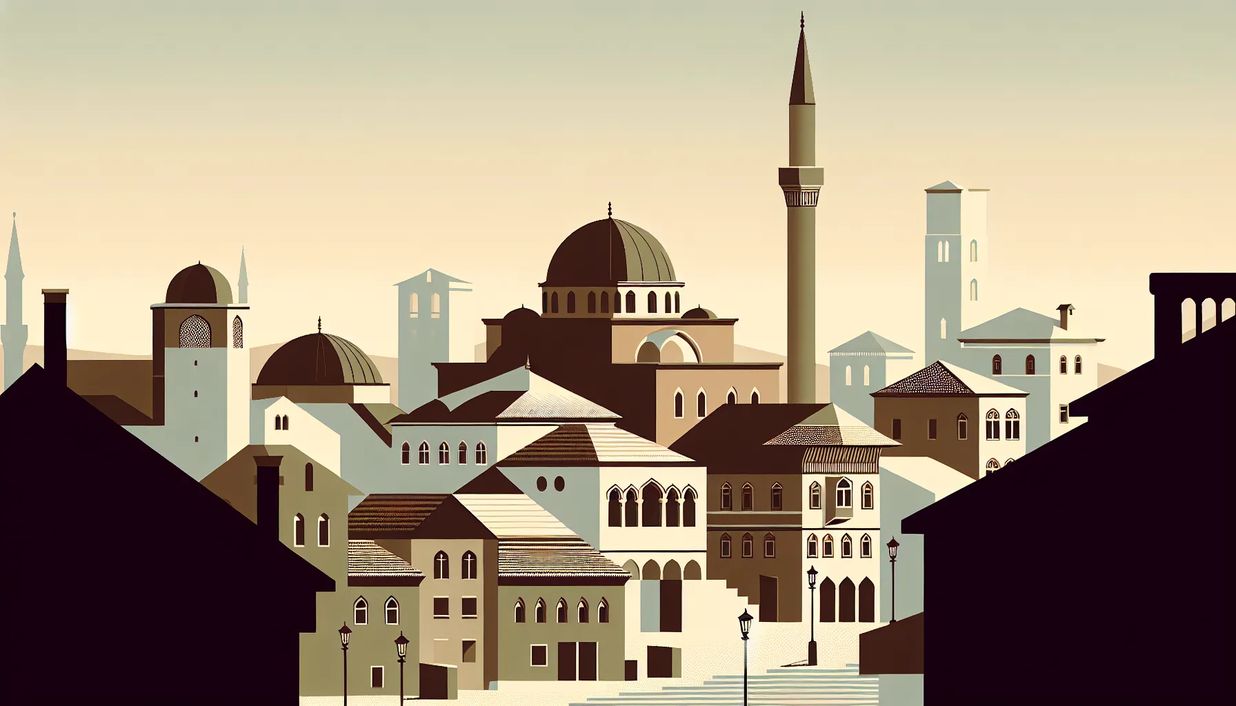 Historic Sarajevo skyline showing Ottoman and Austro-Hungarian architectural styles