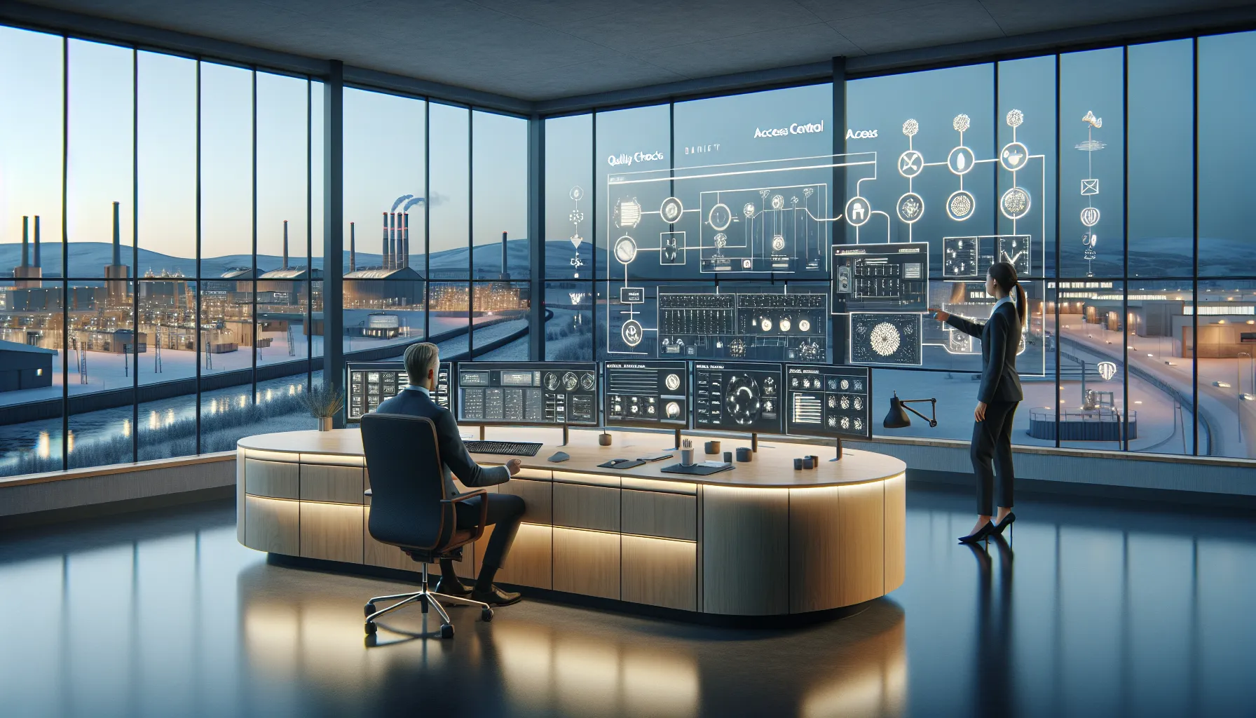 Norwegian data engineers monitor ai-driven automation dashboards in a modern control room.