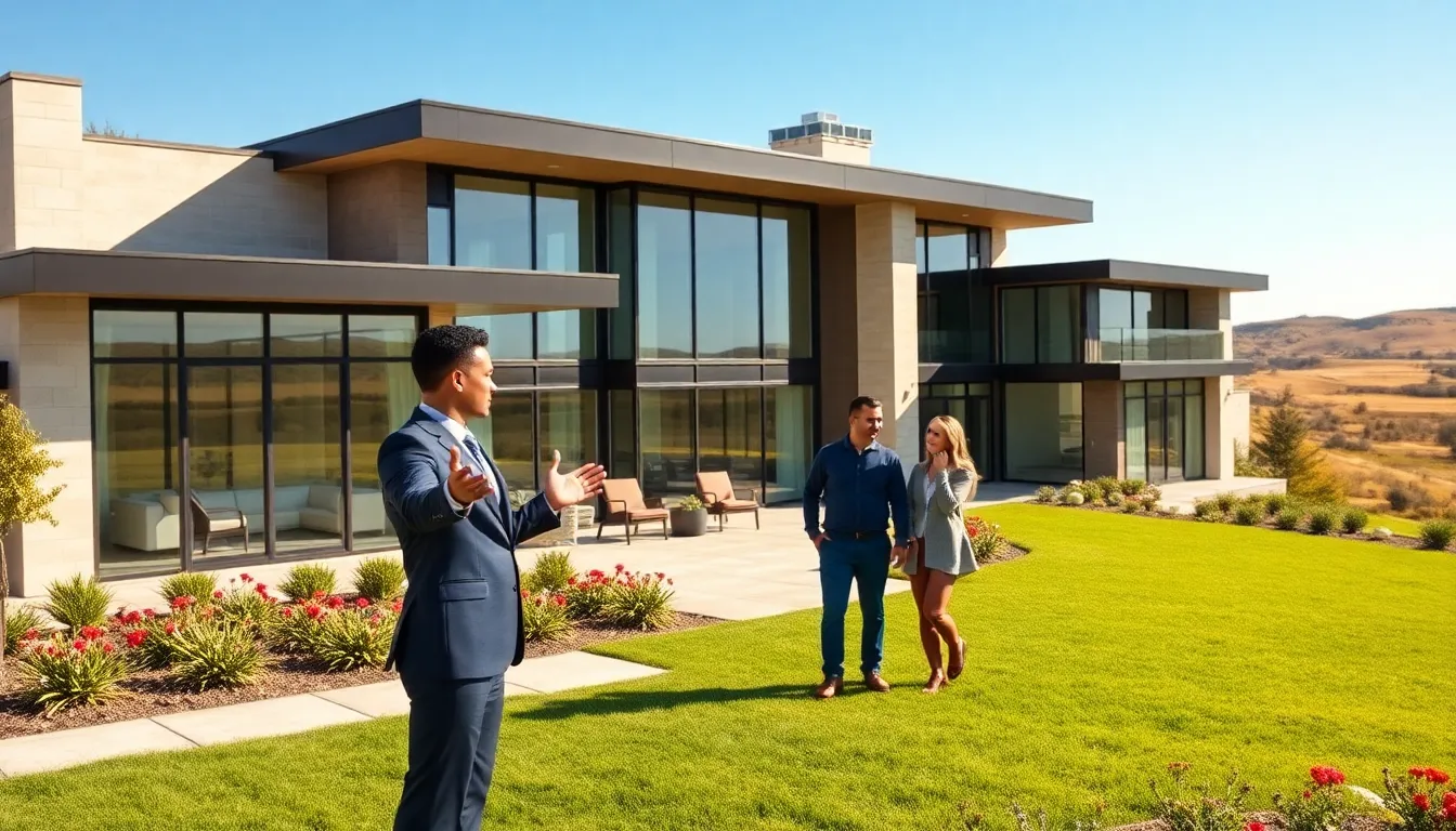 luxury Texas home with diverse people exploring the property.