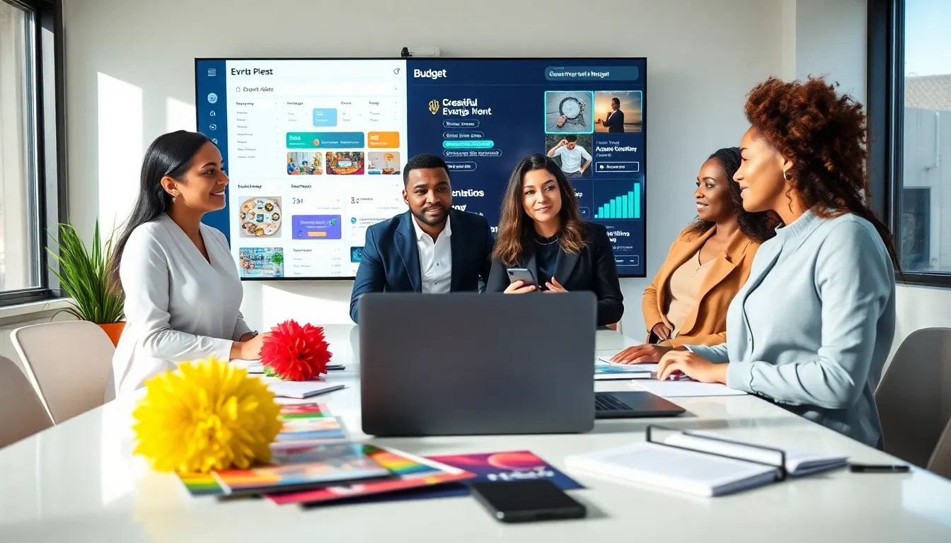 diverse team planning budget-friendly events in a modern office.