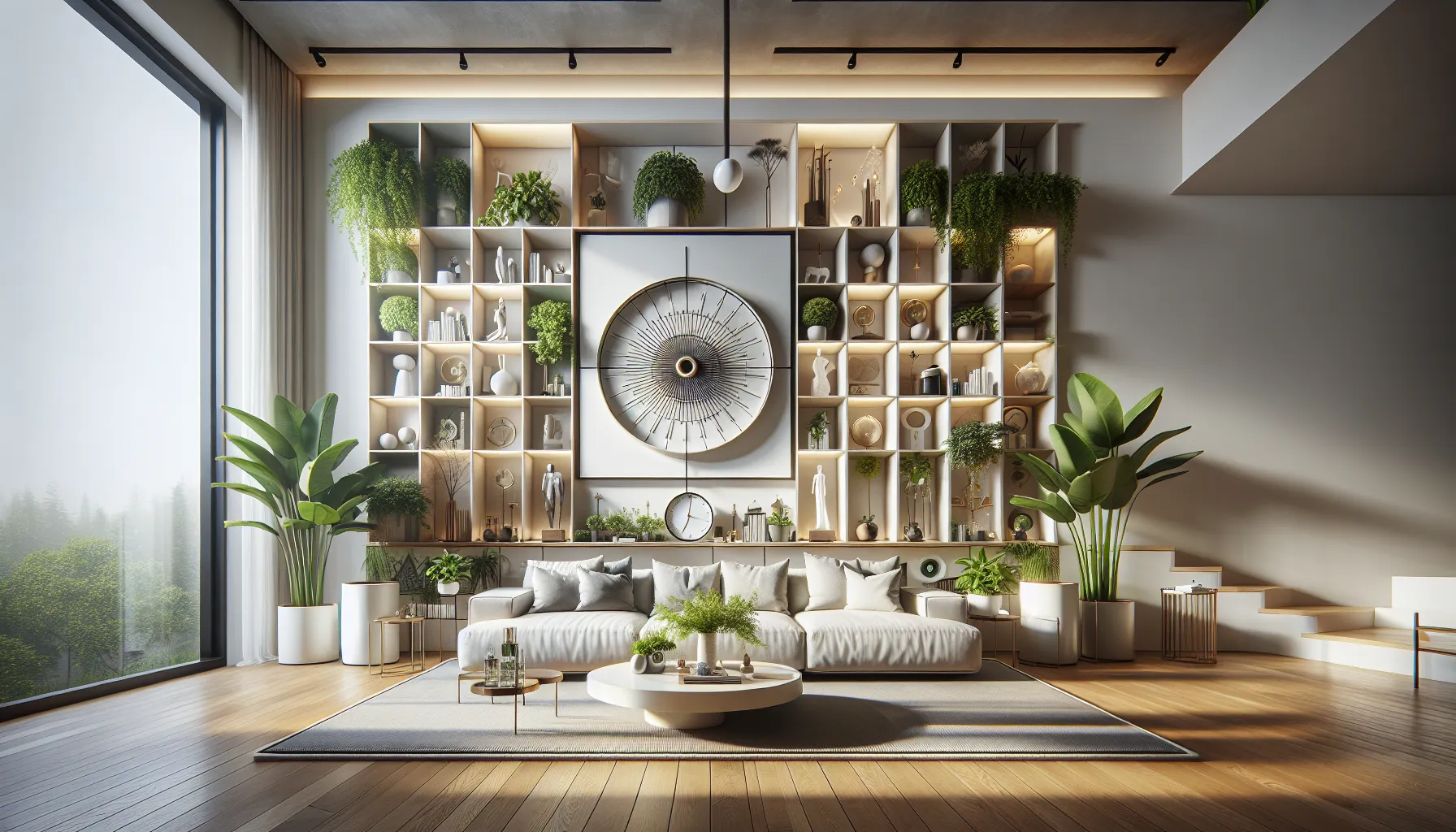 modern living room showcasing personalized decor and greenery.