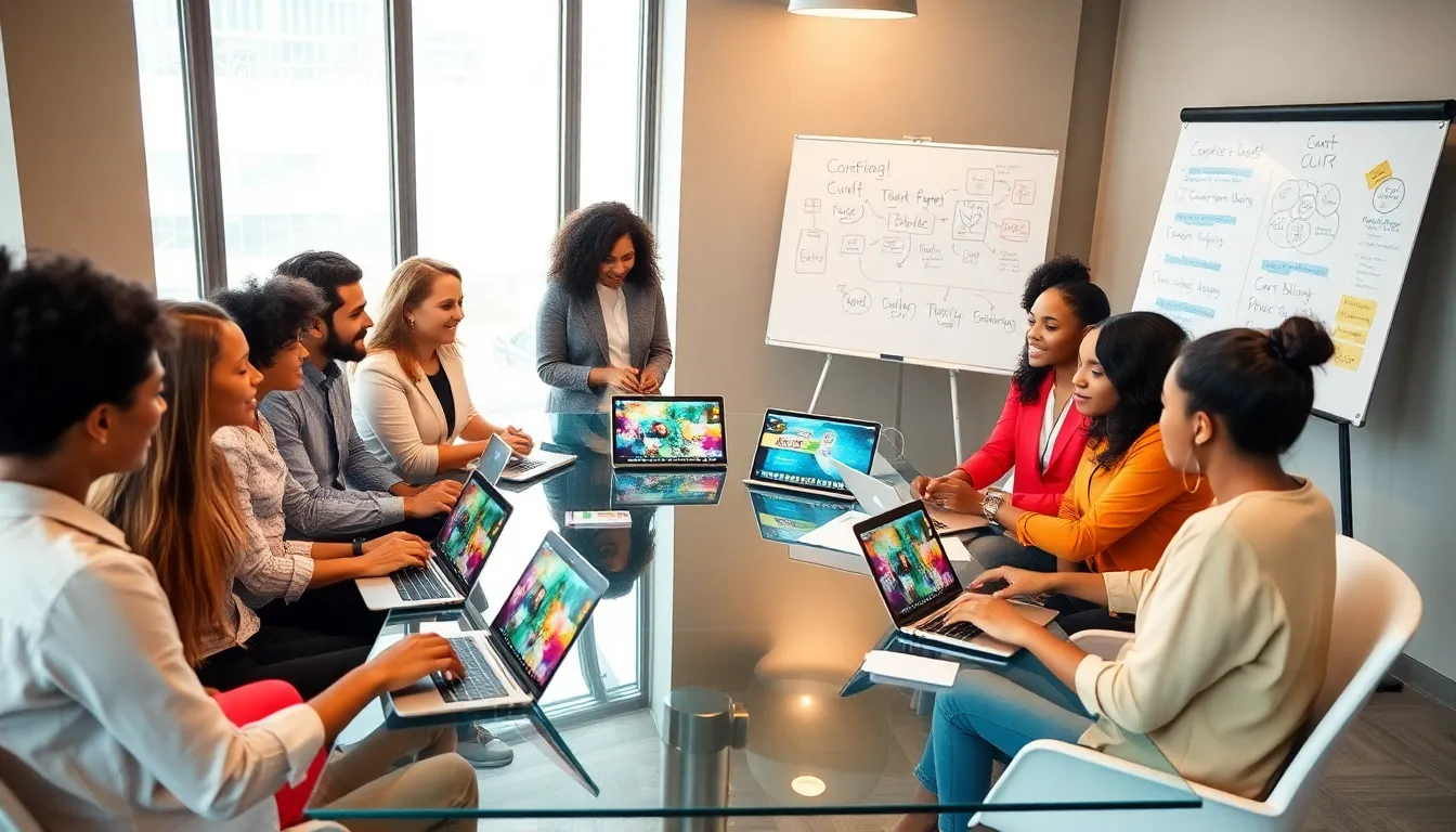 diverse team collaborating in a modern office on event planning.