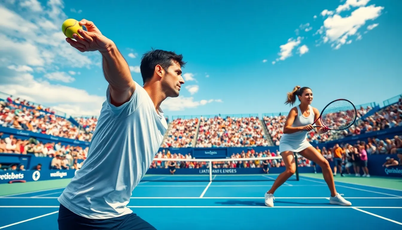 action-packed tennis match at a major tournament.
