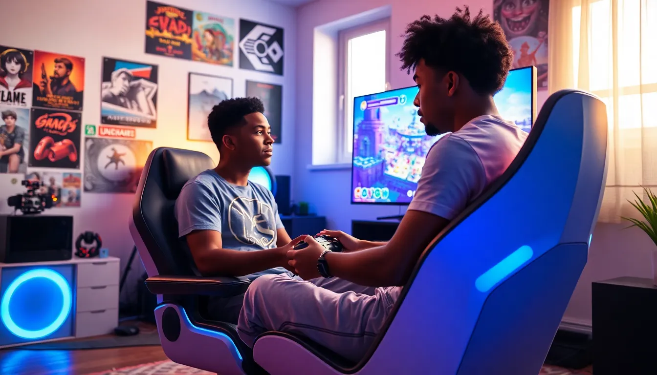 a young man gaming on a PlayStation in a creative setup.