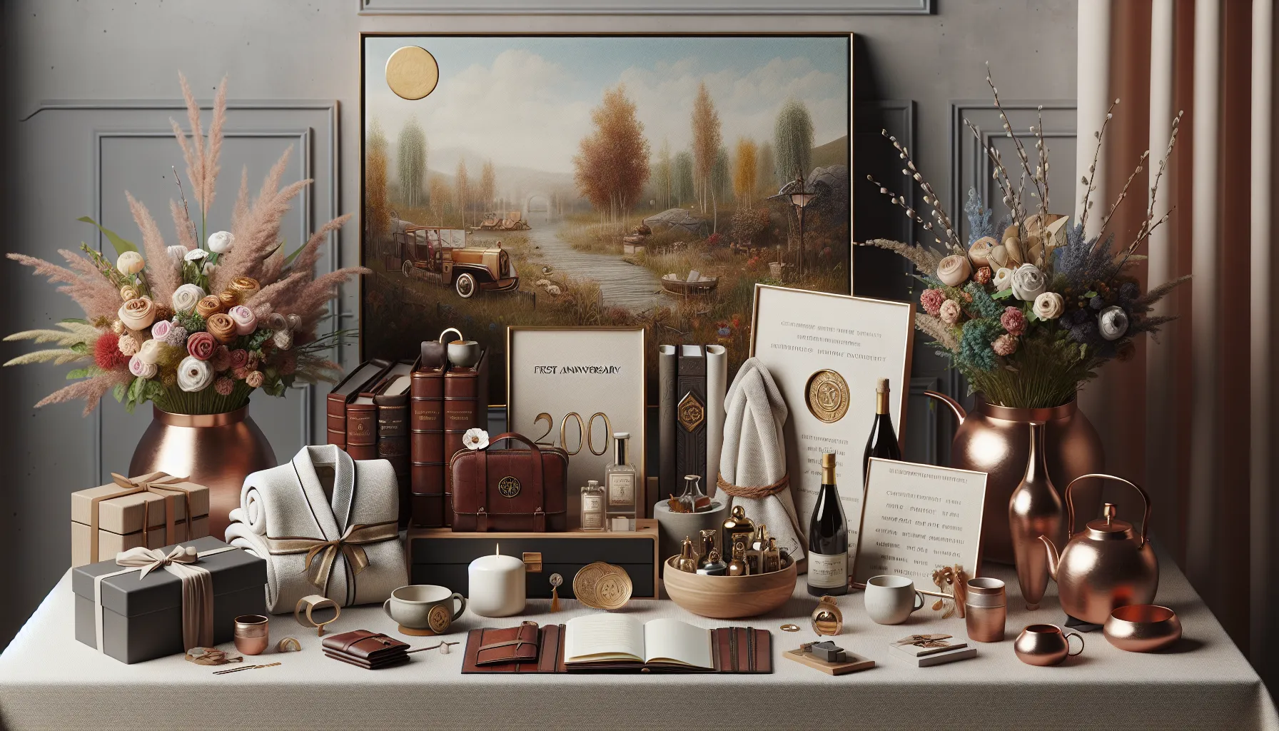 display of traditional anniversary gifts for first ten years.