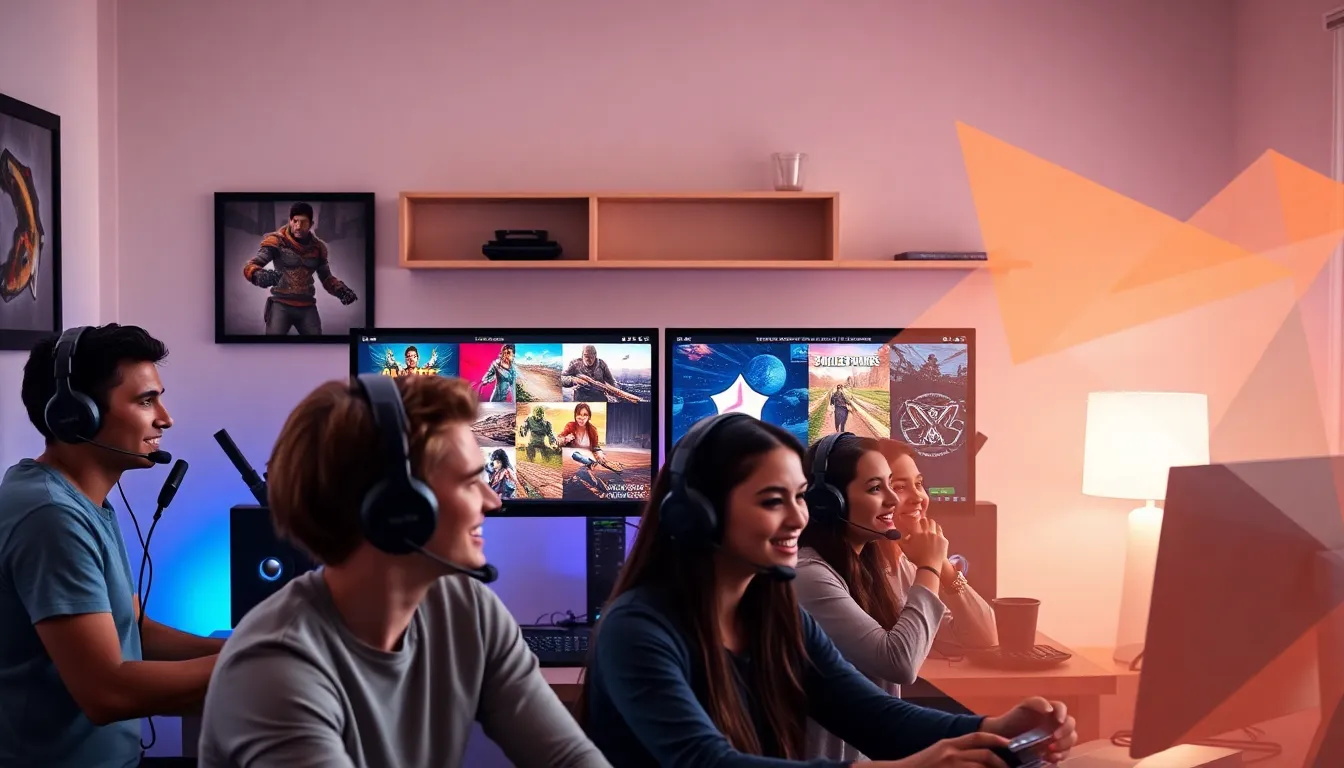 diverse gamers enjoying an engaging gaming experience in a modern setup.