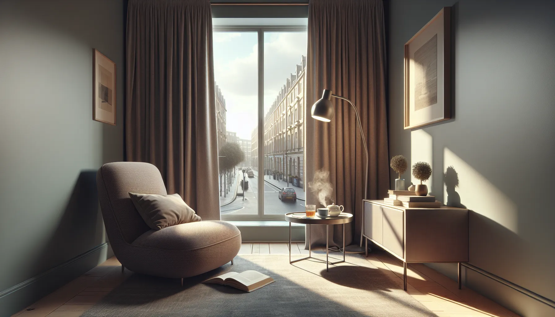 a cozy living room illustrating the concept of скуещ and boredom.