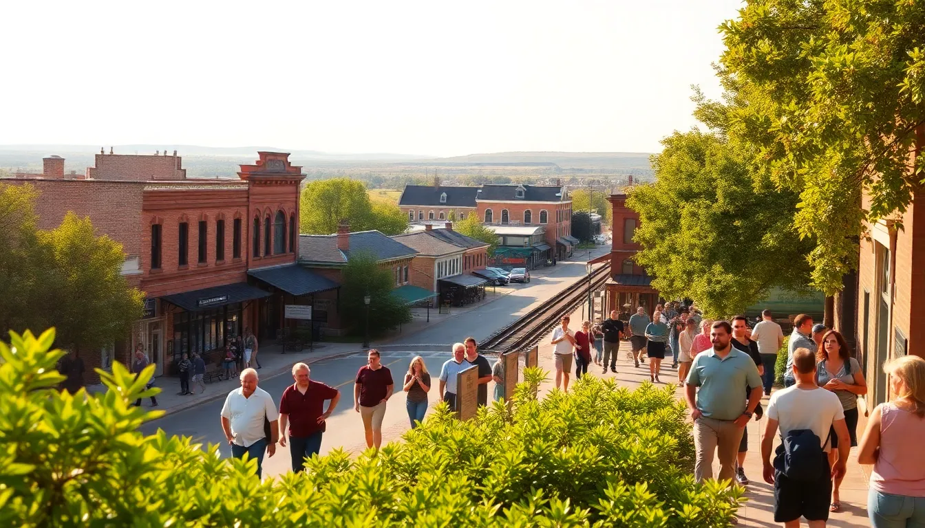 Historic district in Tyler, Texas with architecture and visitors exploring.
