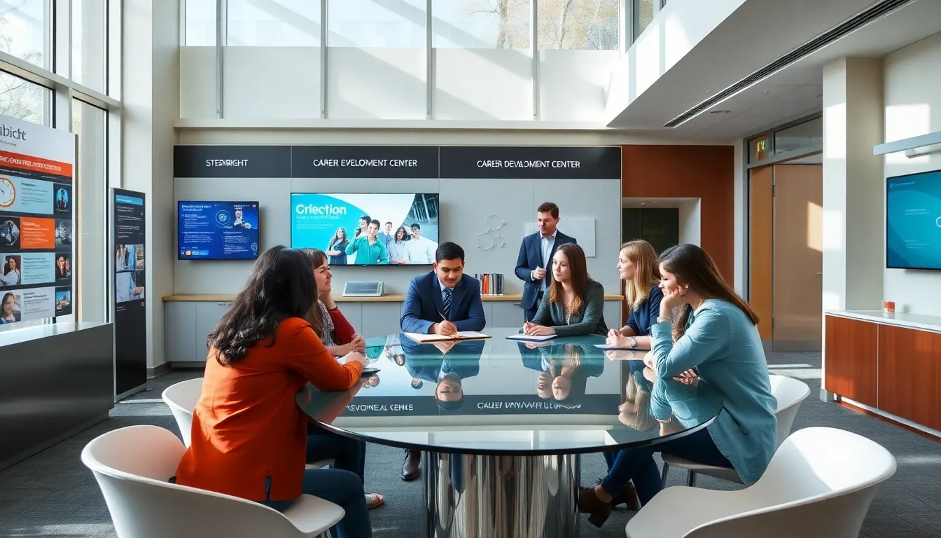 students collaborating at the Steinbright Career Development Center.