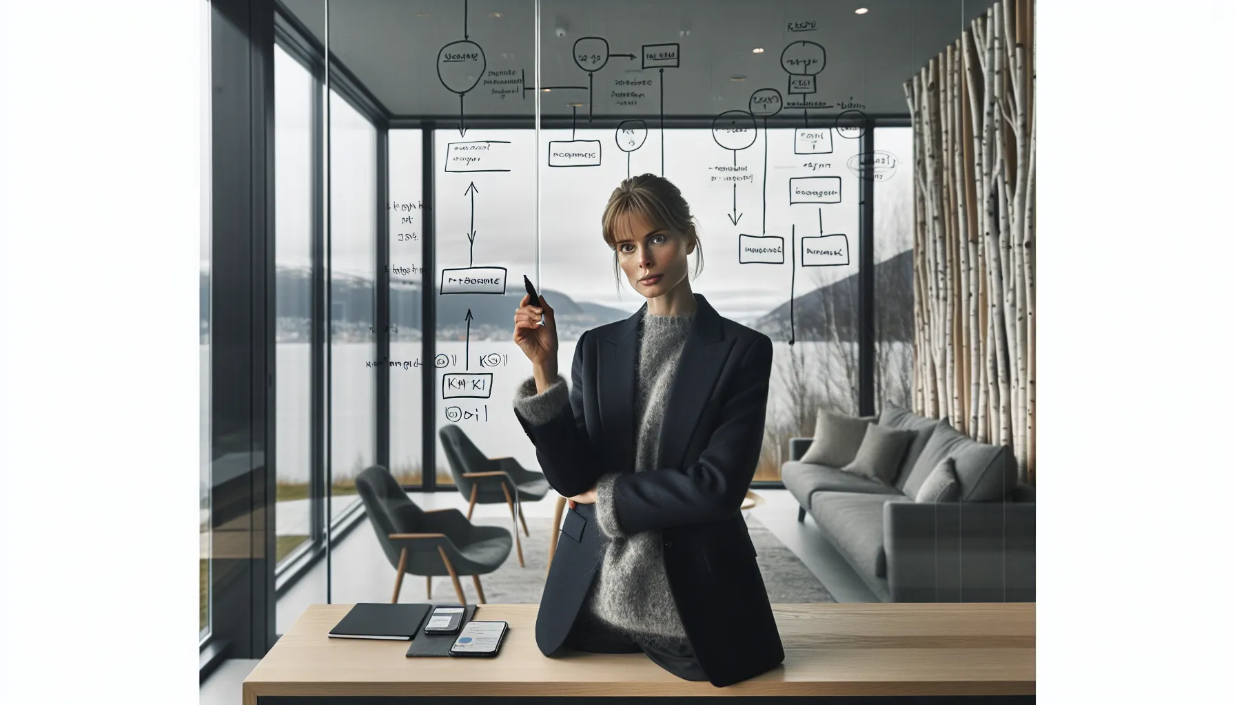 Slik kan bedrifter bruke big data for vekst 3 Norwegian manager points to kpi tree connecting big data to business growth.