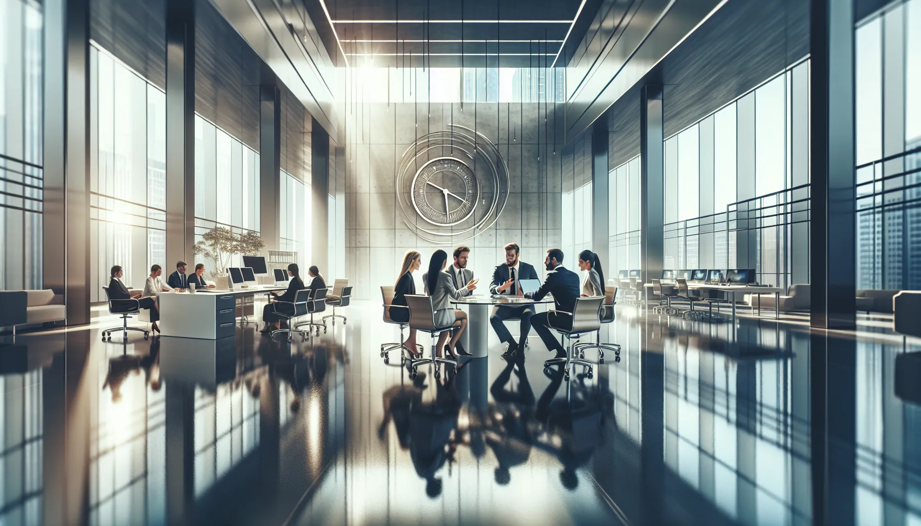 diverse professionals collaborating in a modern office.