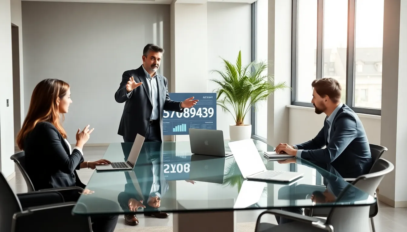 Professionals discussing the significance of 5709894319 in a modern office.